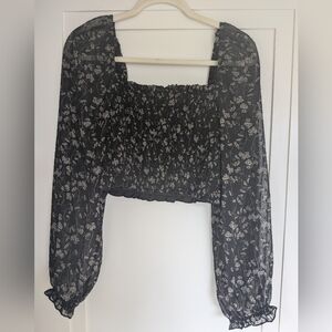 Aakaa Floral Smocked Long Sleeve Blouse - Size Large